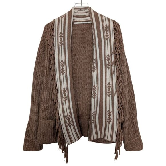 12th Street By Cynthia Vincent Ribbed Fringe Cardigan Womens Size Medium Brown - Picture 1 of 10